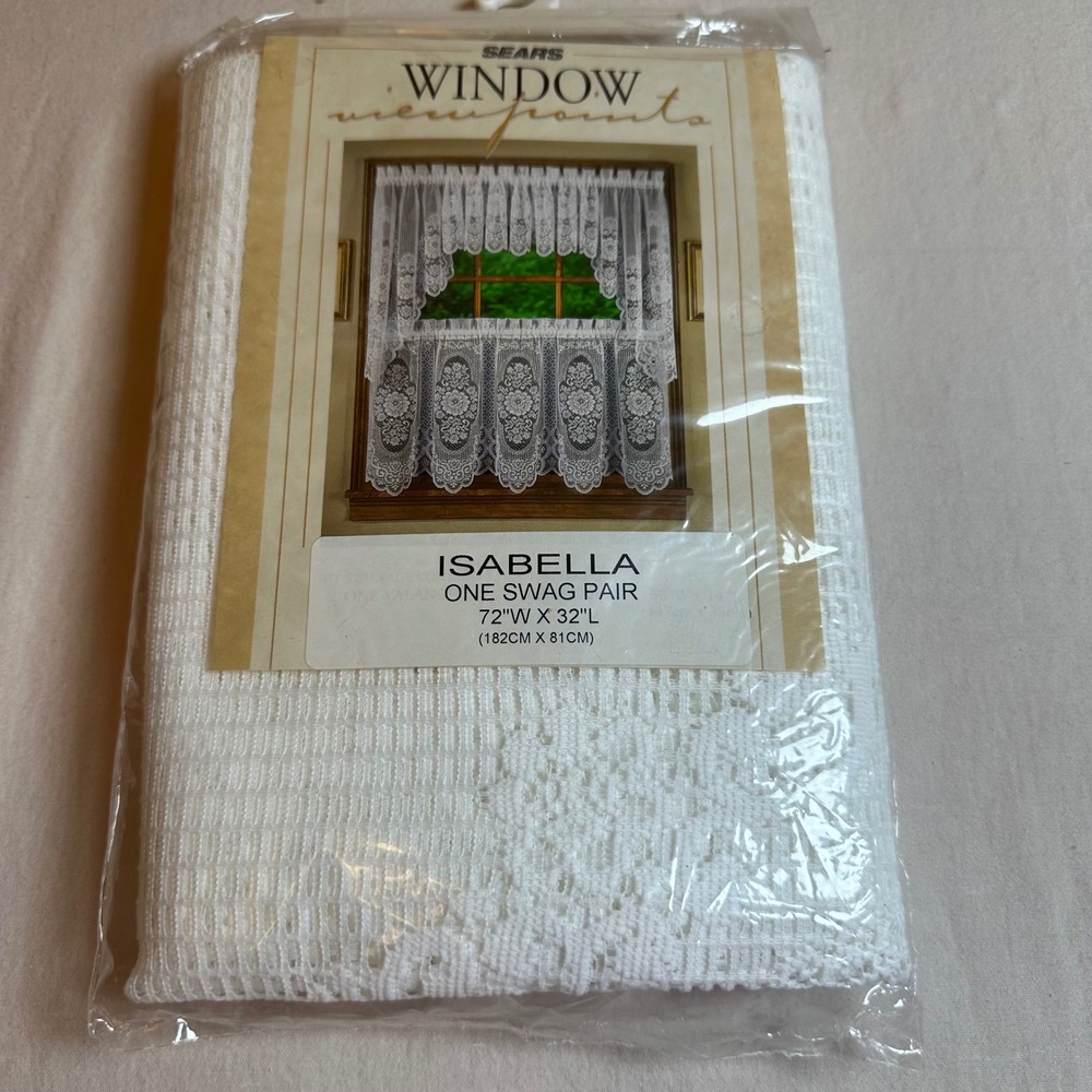 Vintage Sears Window Viewpoints Isabella White Lace Swag Pair Curtains 72x32